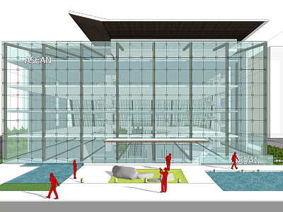 Modern Office Building With Glass Facade Contemporary Design Entrance Area And Landscaped Courtyard 3d model
