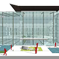 Modern Office Building With Glass Facade Contemporary Design Entrance Area And Landscaped Courtyard