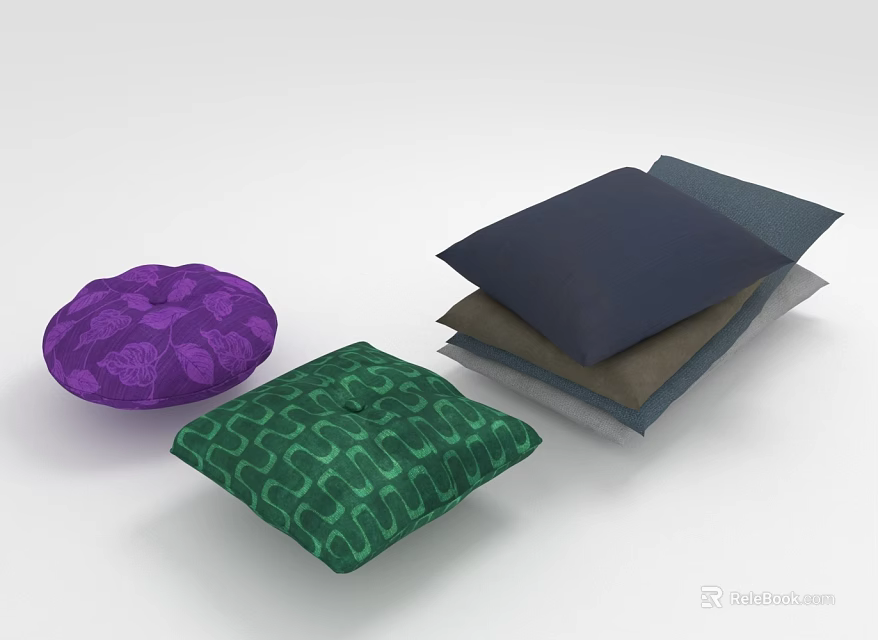 Decorative Pillows Featuring Round Purple Floral Green Geometric And Stacked Square Multi Colored Designs 3d model 