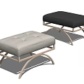 Modern White And Black Tufted Sofa Stools With Curved Golden Metal Frame Design