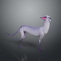 3D Model Light Purple Cat With Pink Ears Standing On Dark Reflective Background