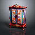Colorful Hexagonal Cabinet With Painted Floral Art And Ornate Carved Legs