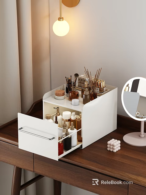 White Vanity Storage Organizer For Perfume Cosmetics With Makeup Brushes And Skincare Bottles 3d model 
