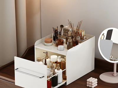 White Vanity Storage Organizer For Perfume Cosmetics With Makeup Brushes And Skincare Bottles 3d model
