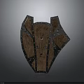 Medieval Wooden Shield With Metal Rivets And Decorative Symmetrical Design Elements