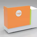 School Reception Desk Design With Orange White Green Panels And Logo 3d model