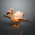 Light Colored Bird Sculpture With Spreading Wings And Orange Claws Standing On Dark Background