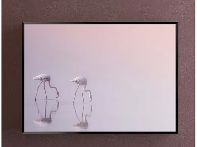 Two Flamingos Animal Painting With Water Reflections And Soft Pink Background 3d model