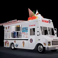 White Ice Cream Truck With Top Cone Decorations Side Graphics And Signage