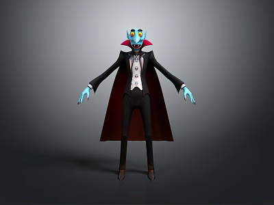 Game Movie Character With Blue Skin Yellow Eyes Red Vampire Cape And Black Suit 3d model