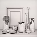 Elegant Gold White Decorative Ornament Set With Tree Art And Metallic Vases