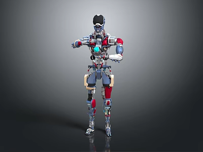 Mechanical Robot Character With Red Silver Body And Black Head Standing Pose 3d model