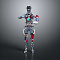 Mechanical Robot Character With Red Silver Body And Black Head Standing Pose