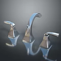 Modern Chrome Bathroom Faucet Set With Three Sleek Metal Fixtures And Reflective Surface