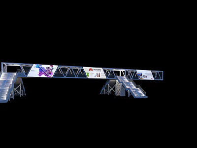 Modern Metal Truss Bridge With Colorful Display Panels And Side Stairs For Events 3d model
