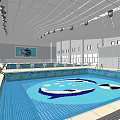 Indoor Swimming Pool Facility With Blue Floor Pattern And Ceiling Lighting 3d model