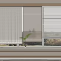 Three Different Styles Roman Blinds On Wooden Frame Window With Natural View And Indoor Plant