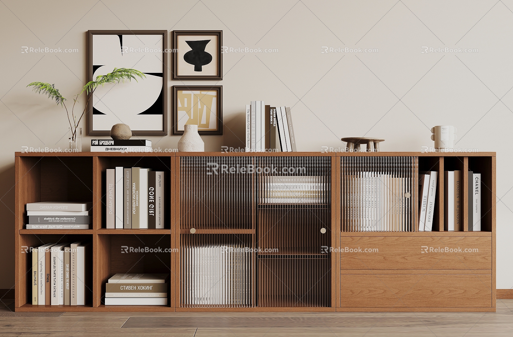 Modern Solid Wood Bookcase 3d model