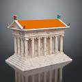 Ancient Colonnaded Building Featuring White Columns Orange Roof Red Green Ornaments And Stone Steps