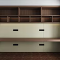 Modern Wall Mounted Bookcase With Light Beige Cabinets And Walnut Open Shelves