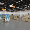 Logistics Picking Area Modern Interior With Shelves Cardboard Boxes And Ceiling Lighting