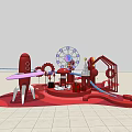 Colorful Children's Playground With Red Rocket Ferris Wheel Slide And Gears