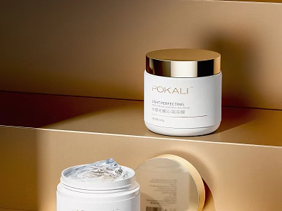 White Lactic Acid Peel Facial Cream In Open Jar On Gold Shelf 3d model