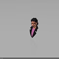Stylized 3D Character Portrait With Black Hair Purple Streaks Black Coat And Pink Shirt