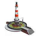 Classic European style Architecture Lighthouse With Red And White Stripes Circular Platform And Stone Ramp
