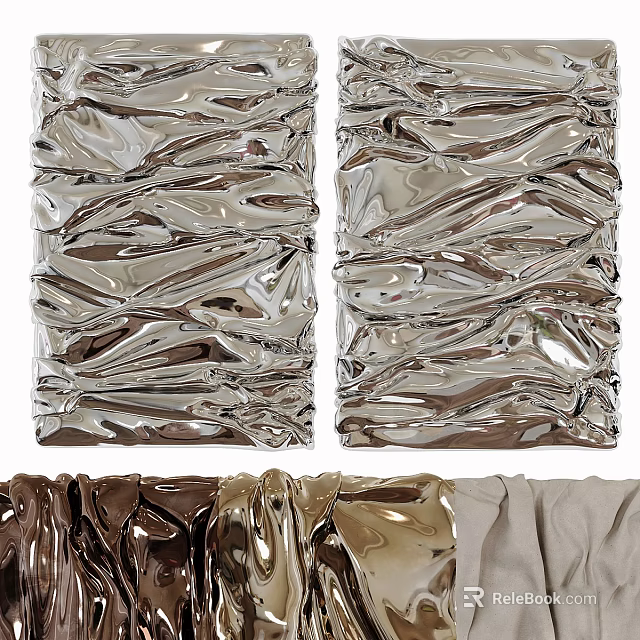 Shiny Crinkled Textured Metal Decorative Panels With Silver Gold Brown Colors For Interior Design 3d model 