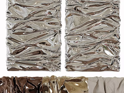 Shiny Crinkled Textured Metal Decorative Panels With Silver Gold Brown Colors For Interior Design 3d model