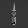 Future Tech Metallic Weapon With Cylindrical Body Advanced Energy Cells And Reflective Base