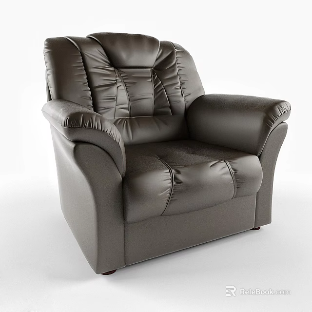 Modern Leather Single Sofa With Comfortable Stitched Design And Wide Armrests 3d model