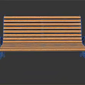 Orange Wooden Slatted Bench With Metal Armrests And Sturdy Frame Design