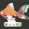 Decorative Aquatic Animal Goldfish 3D Model With Orange Blue Fins And White Base