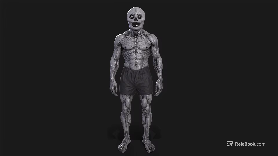 Game Movie Character With Skull Face Muscular Body And Black Shorts 3D Concept Art 3d model 