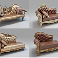 Ornate Carved Golden Frame Luxury European Chaise Lounge With Soft Upholstered Seats