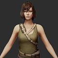 Women 3D Models In Green Tank Tops Black Leather Pants With Knee Pads And Gloves
