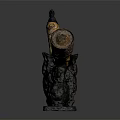 Ornately Carved Curved Sculpture With Intricate Patterns On Black Stone Stands