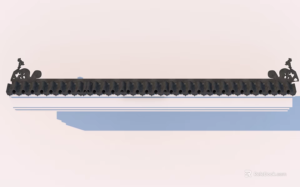 Modern Building Exterior Wall With Black Decorative Trim And Blue Horizontal Design Elements 3d model 