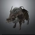 Wild Boar with Long Tusks Shaggy Mane and Leather Saddle in Detailed