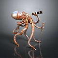 Steampunk Mechanical Octopus Character Holding Telescope And Sword With Metallic Gears 3d model