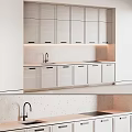 Modern Kitchen Cabinets With Sleek Design Light Colored Finish And Speckled Countertop
