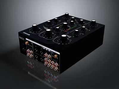 Professional Black Electronic Audio Mixer With Multiple Control Knobs And Ports 3d model