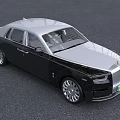 Luxury Rolls Royce Sedan Black Silver with Chrome Front Grille Iconic Emblem Green License Plate