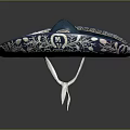 Elegant Traditional Blue Wide Brimmed Hat With Intricate Silver Decorative Patterns