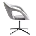 Gray Upholstered Modern Chair With Curved Armrests And Metal Swivel Base