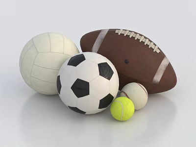 Assorted Sports Equipment Featuring Different Balls Including Football Volleyball Tennis And Rugby 3d model
