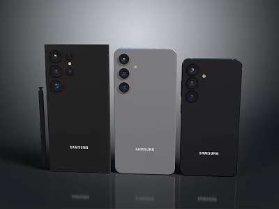 Samsung Smartphones Three Models Featuring Multiple Camera Modules And Sleek Back Design 3d model