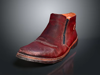 Red Leather Ankle Boots With Distressed Finish And Side Zipper Detail 3d model